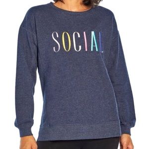 Wildfox Navy Blue Social Embroidered Crewneck Sweatshirt